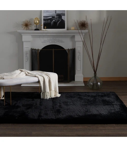 Central Oriental Ultimate Angora Black Solid 7ft.6in. x 9ft.6in. Rect. Rug