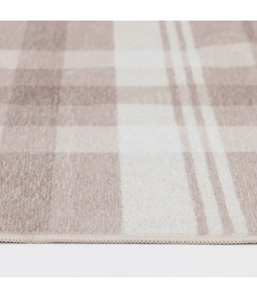 Central Oriental Rugese - Velveteen Washable Beige/Ivory Plaid 5ft. x 7ft. Rect. Rug