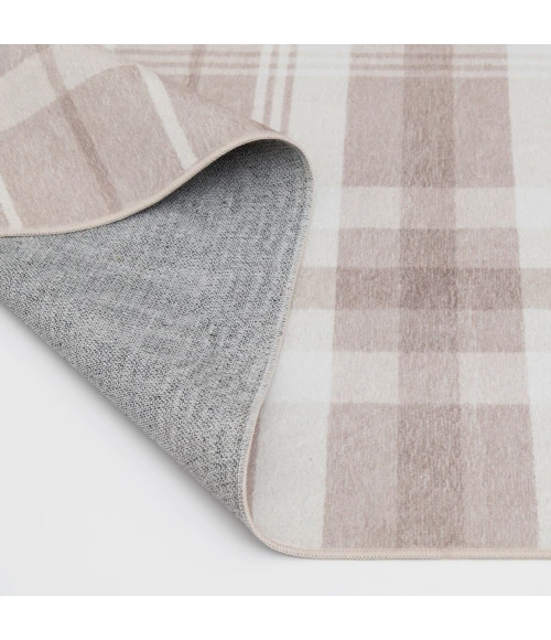 Central Oriental Rugese - Velveteen Washable Beige/Ivory Plaid 5ft. x 7ft. Rect. Rug