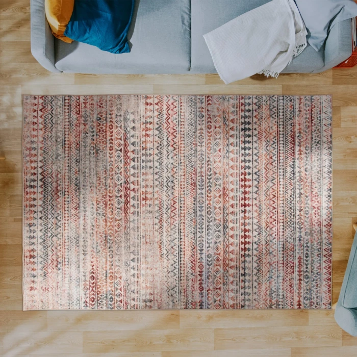 Central Oriental Rugese - Velveteen Washable Multi Abstract 7ft.6in. x 9ft.6in. Rect. Rug