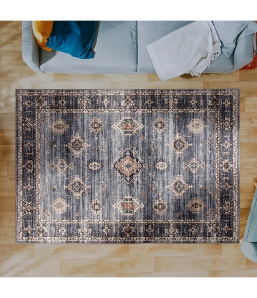 Central Oriental Rugese - Velveteen Washable Light Gray/Beige Oriental 5ft. x 7ft. Rect. Rug