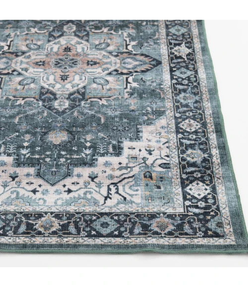 Central Oriental Rugese - Velveteen Washable Blue-Green/Ivory Oriental 7ft.6in. x 9ft.6in. Rect. Rug