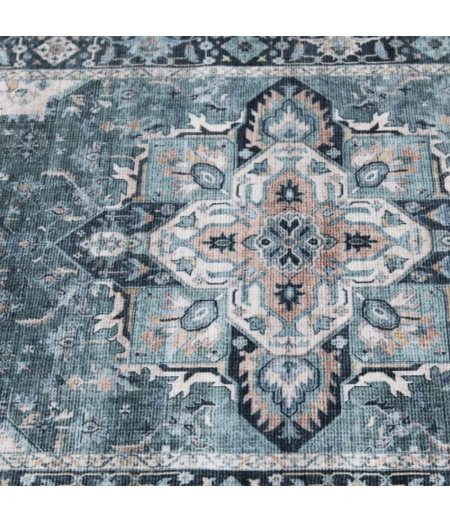 Central Oriental Rugese - Velveteen Washable Blue-Green/Ivory Oriental 7ft.6in. x 9ft.6in. Rect. Rug