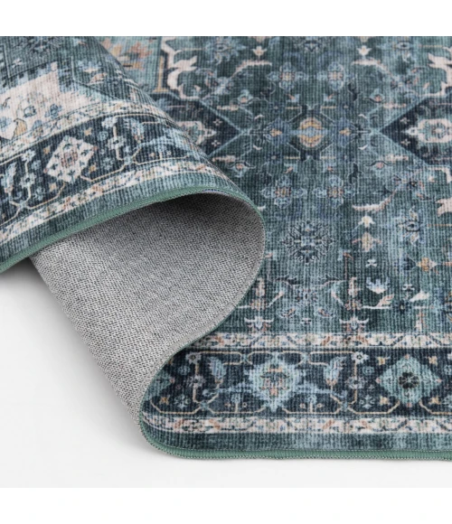 Central Oriental Rugese - Velveteen Washable Blue-Green/Ivory Oriental 7ft.6in. x 9ft.6in. Rect. Rug