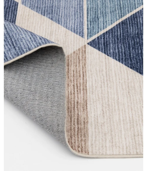 Central Oriental Rugese - Velveteen Washable Beige/Blue Geometric 7ft.6in. x 9ft.6in. Rect. Rug