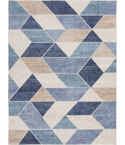 Central Oriental Rugese - Velveteen Washable Beige/Blue Geometric 7ft.6in. x 9ft.6in. Rect. Rug