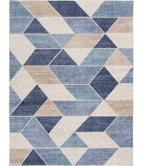 Central Oriental Rugese - Velveteen Washable Beige/Blue Geometric 7ft.6in. x 9ft.6in. Rect. Rug