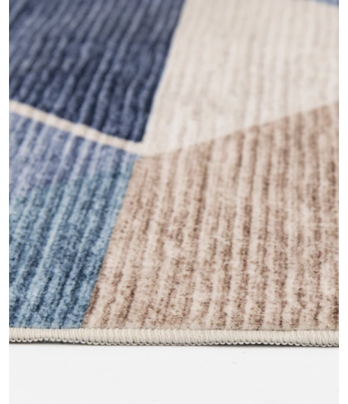 Central Oriental Rugese - Velveteen Washable Beige/Blue Geometric 7ft.6in. x 9ft.6in. Rect. Rug