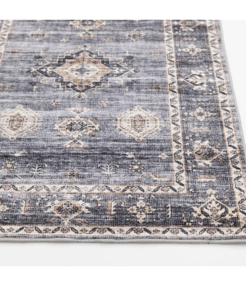 Central Oriental Rugese - Velveteen Washable Light Gray/Beige Oriental 5ft. x 7ft. Rect. Rug