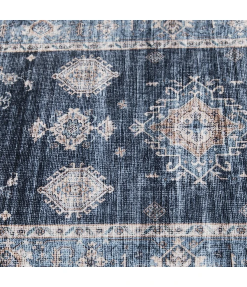 Central Oriental Rugese - Velveteen Washable Navy/Light Blue Oriental 5ft. x 7ft. Rect. Rug