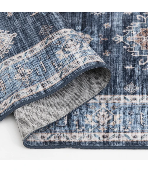 Central Oriental Rugese - Velveteen Washable Navy/Light Blue Oriental 5ft. x 7ft. Rect. Rug
