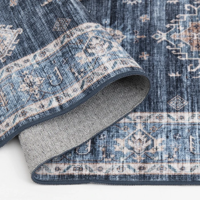 Central Oriental Rugese - Velveteen Washable Navy/Light Blue Oriental 2ft.3in. x 6ft. Rect. Rug