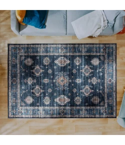 Central Oriental Rugese - Velveteen Washable Navy/Light Blue Oriental 7ft.6in. x 9ft.6in. Rect. Rug