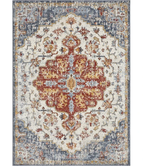 Loomaknoti Alsbrooke Kapirah Cream/Blue EA008 4 ft. X 6 ft. Rectangle Rug