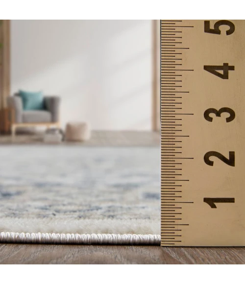 Loomaknoti Kehleigh Avnorie Cream/Blue EK012 6 ft. 7 in. X 9 ft. 2 in. Rectangle Rug