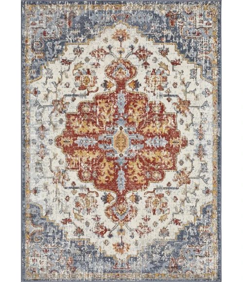 Loomaknoti Alsbrooke Kapirah Cream/Blue EA008 5 ft. 3 in. X 7 ft. 3 in. Rectangle Rug