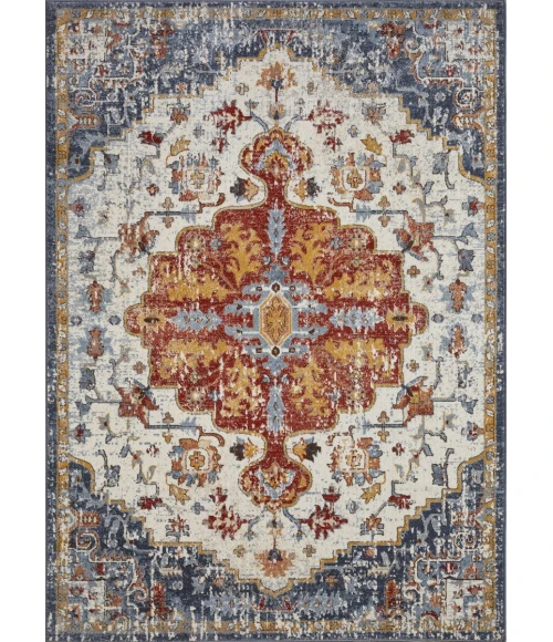 Loomaknoti Alsbrooke Kapirah Cream/Blue EA008 6 ft. 7 in. X 9 ft. 2 in. Rectangle Rug