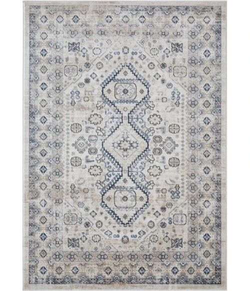 Loomaknoti Kehleigh Awester Cream/Blue EK018 3 ft. 3 in. X 5 ft. 3 in. Rectangle Rug