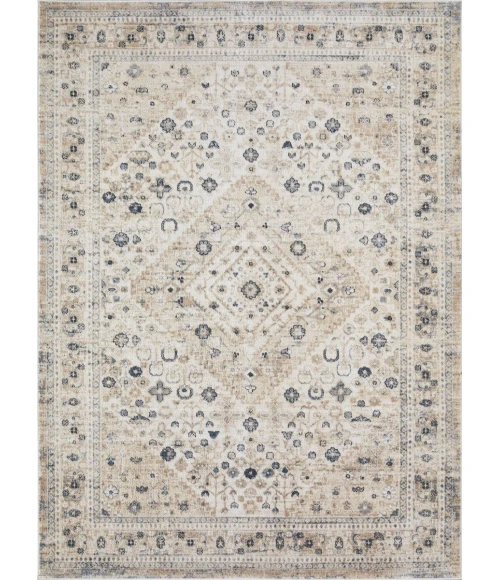 Loomaknoti Kehleigh Abrem Cream/Blue EK003 6 ft. 7 in. X 9 ft. 2 in. Rectangle Rug