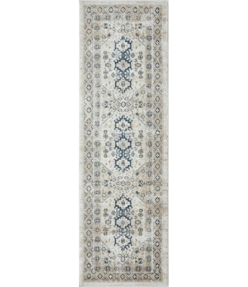 Loomaknoti Kehleigh Awester Cream/Blue EK018 2 ft. X 6 ft. 7 in. Rectangle Rug