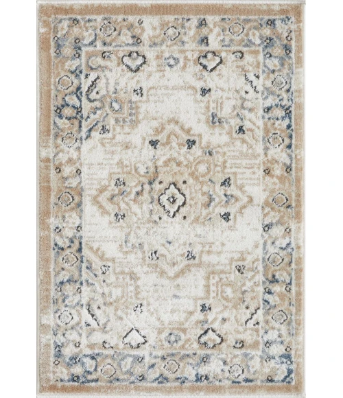 Loomaknoti Kehleigh Zayari Cream/Blue EK006 2 ft. X 3 ft. Rectangle Rug