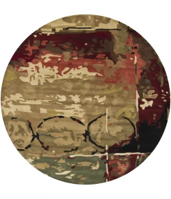 Chandra NIRVANA NIR-6601 7 ft. 9 in. Round Rug - Burgundy, Grey, Green, Tan, Black