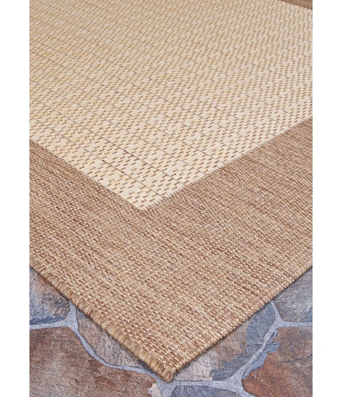 Couristan Recife Checkered Field 9' Round Natural/Cocoa Area Rug