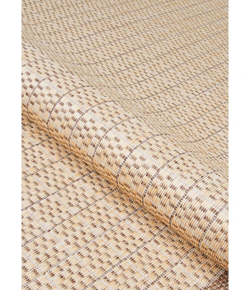 Couristan Recife Checkered Field 9' Round Natural/Cocoa Area Rug