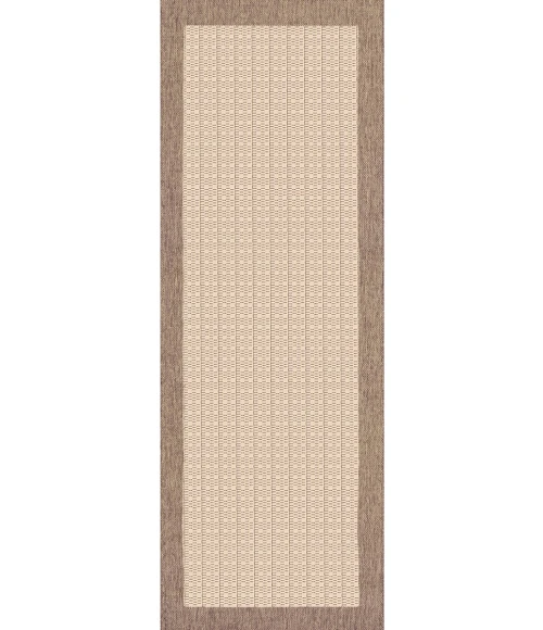 Couristan Recife Checkered Field 9' Round Natural/Cocoa Area Rug