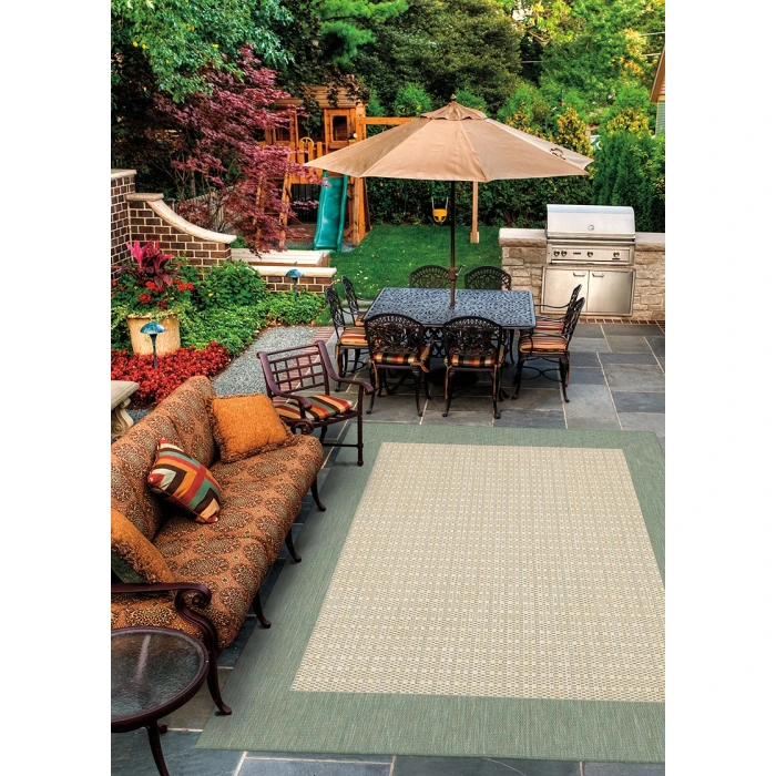 Couristan Recife Checkered Field 4' x 6' Natural/Green Area Rug