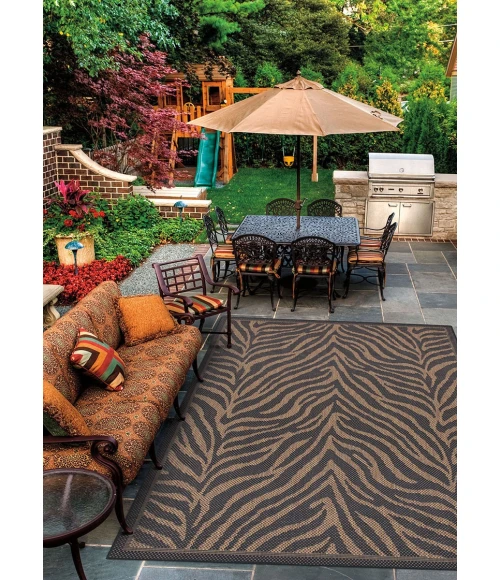 Couristan Recife Zebra 8' Runner Black/Cocoa Area Rug