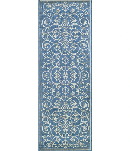 Couristan Recife Veranda Long Runner Champagne/Blue Area Rug