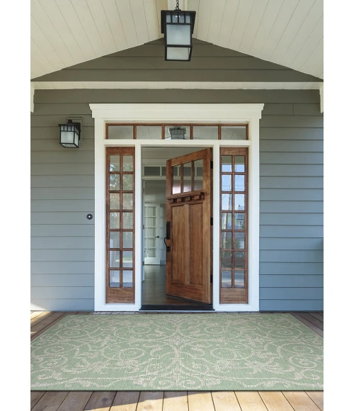 Couristan Monaco Summer Quay Long Runner Ivory/Light Green Area Rug