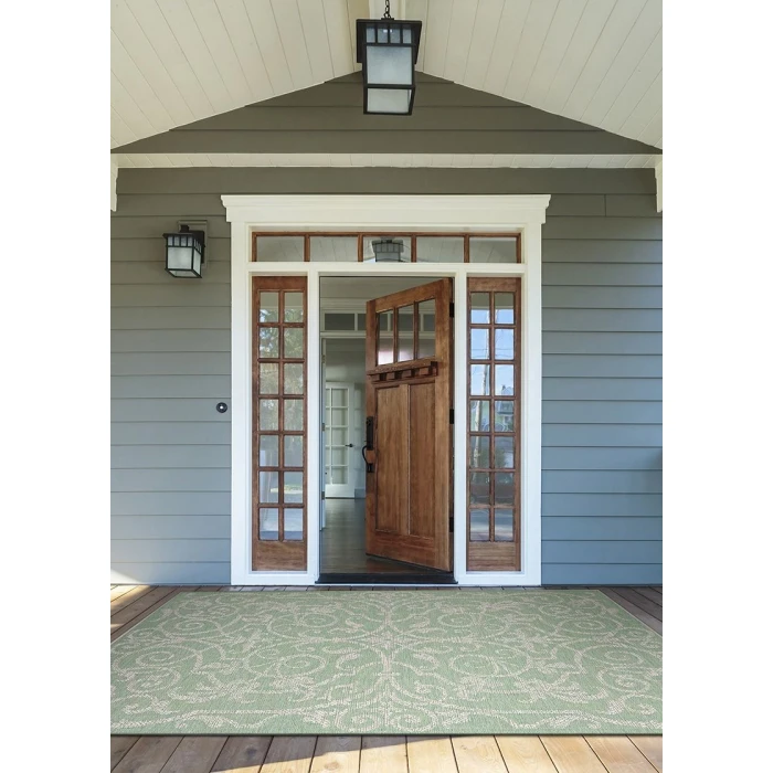 Couristan Monaco Summer Quay 8' Runner Ivory/Light Green Area Rug