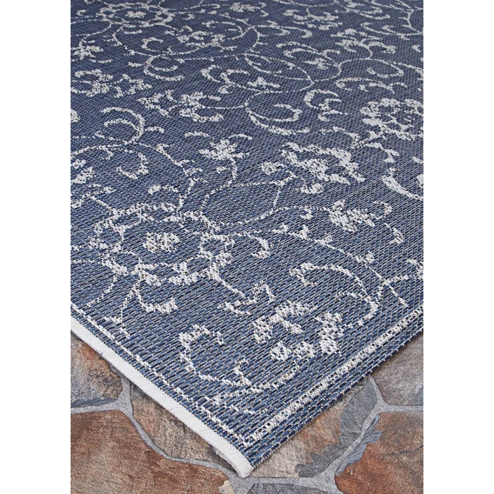 Couristan Monte Carlo Summer Vines 8' Runner Navy/Ivory Area Rug