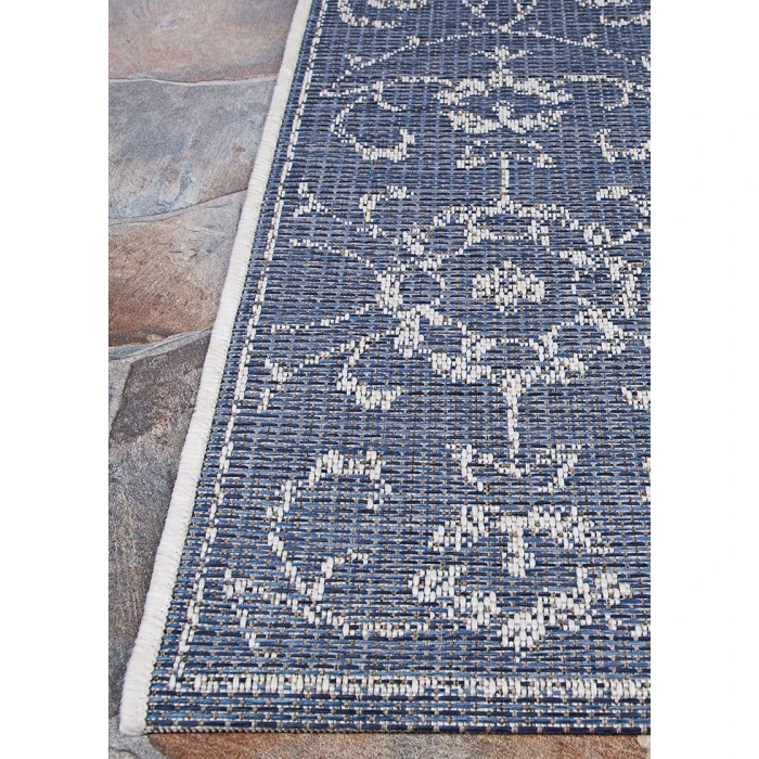 Couristan Monte Carlo Summer Vines 8' Runner Navy/Ivory Area Rug