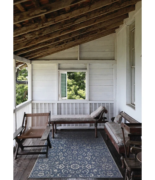 Couristan Monte Carlo Summer Vines Long Runner Navy/Ivory Area Rug