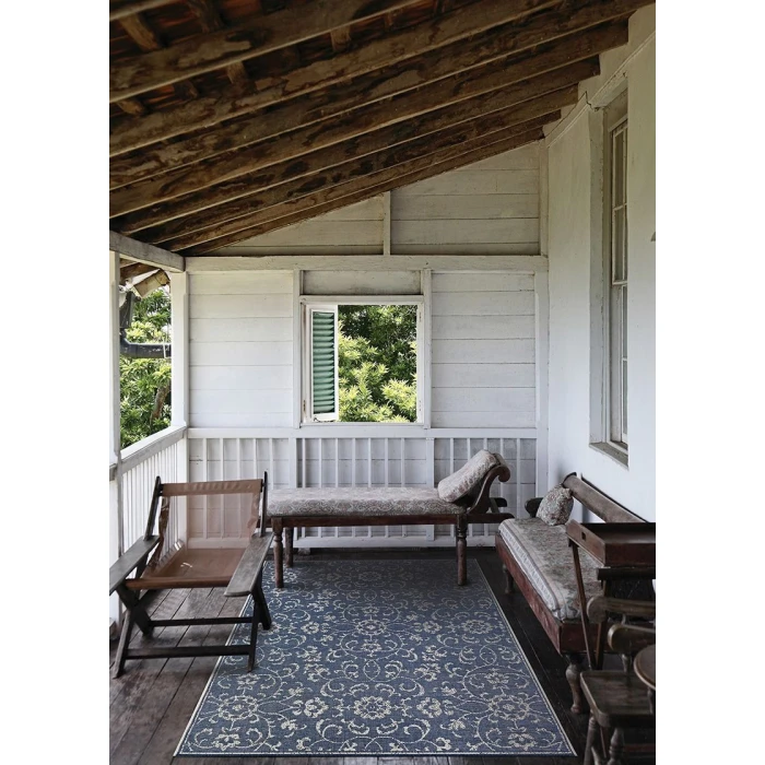 Couristan Monte Carlo Summer Vines 8' Runner Navy/Ivory Area Rug