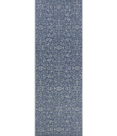 Couristan Monte Carlo Summer Vines Long Runner Navy/Ivory Area Rug