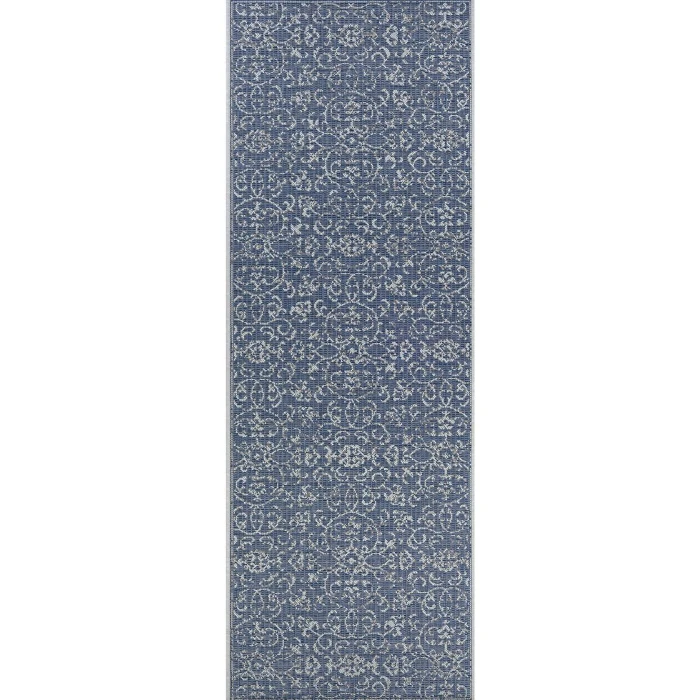 Couristan Monte Carlo Summer Vines 8' Runner Navy/Ivory Area Rug