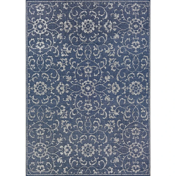 Couristan Monte Carlo Summer Vines 8' Runner Navy/Ivory Area Rug