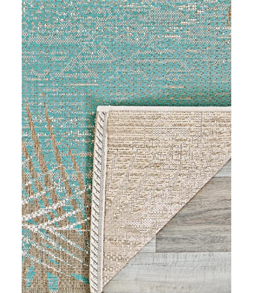 Couristan Monaco Tropical Palms Long Runner Aqua Area Rug