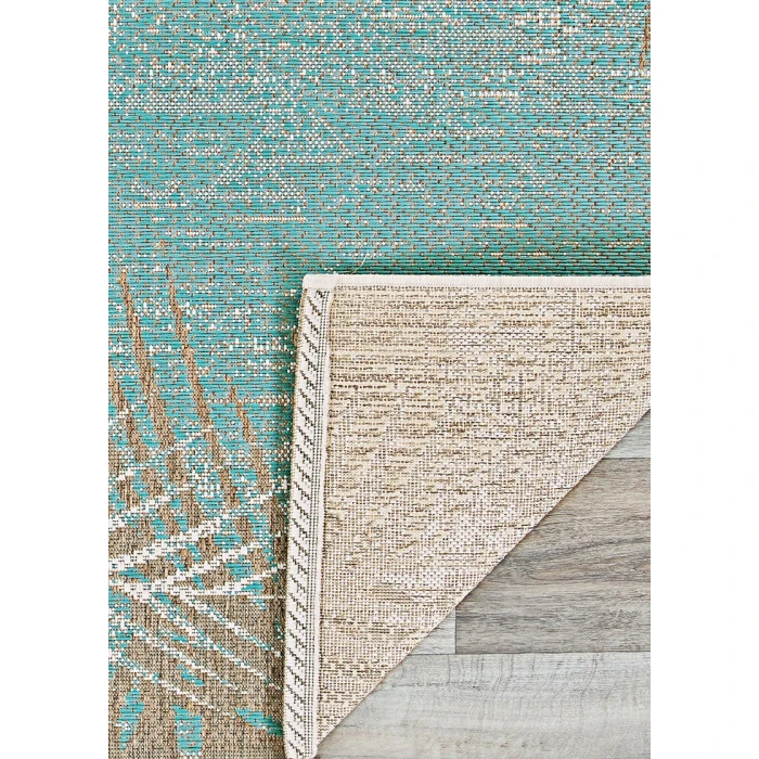 Couristan Monaco Tropical Palms 2' x 4' Aqua Area Rug