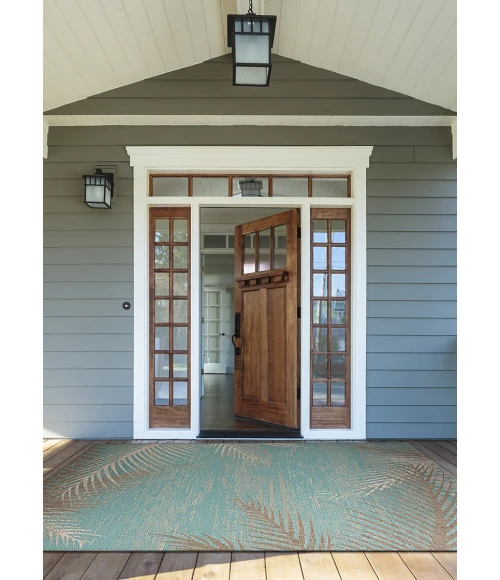 Couristan Monaco Tropical Palms Long Runner Aqua Area Rug