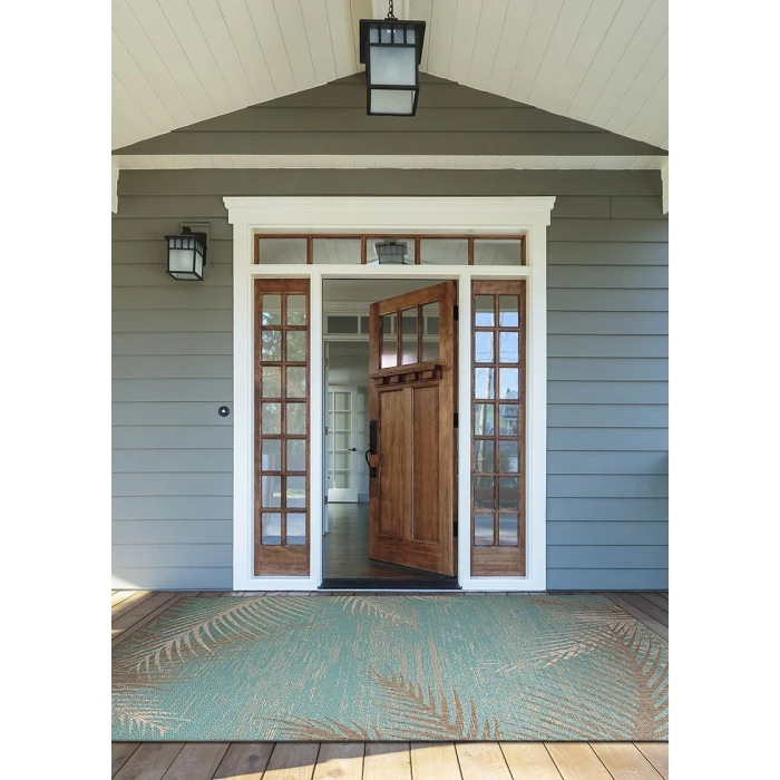 Couristan Monaco Tropical Palms 2' x 4' Aqua Area Rug