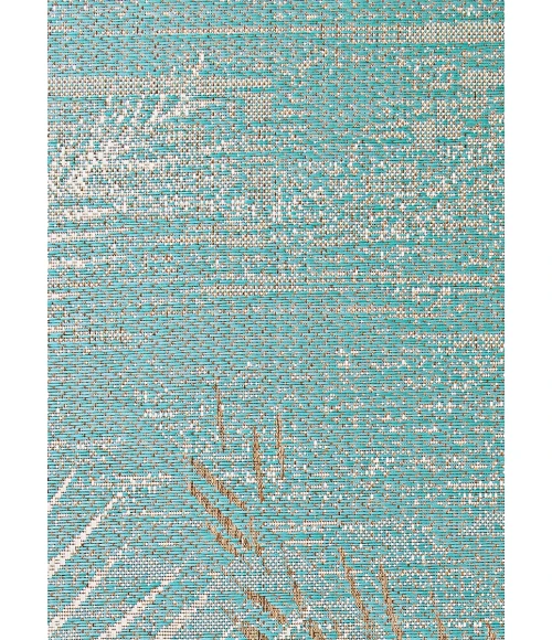Couristan Monaco Tropical Palms Long Runner Aqua Area Rug