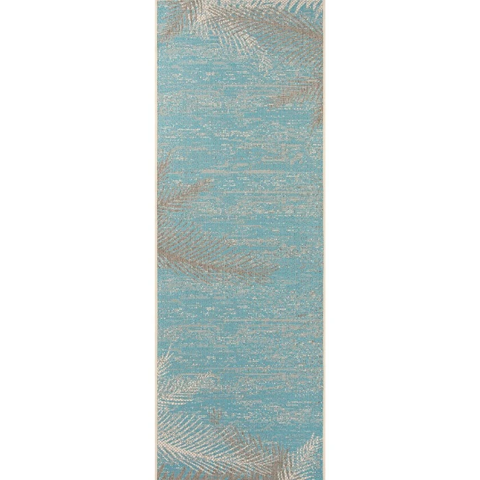 Couristan Monaco Tropical Palms 2' x 4' Aqua Area Rug