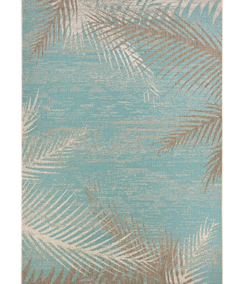 Couristan Monaco Tropical Palms Long Runner Aqua Area Rug