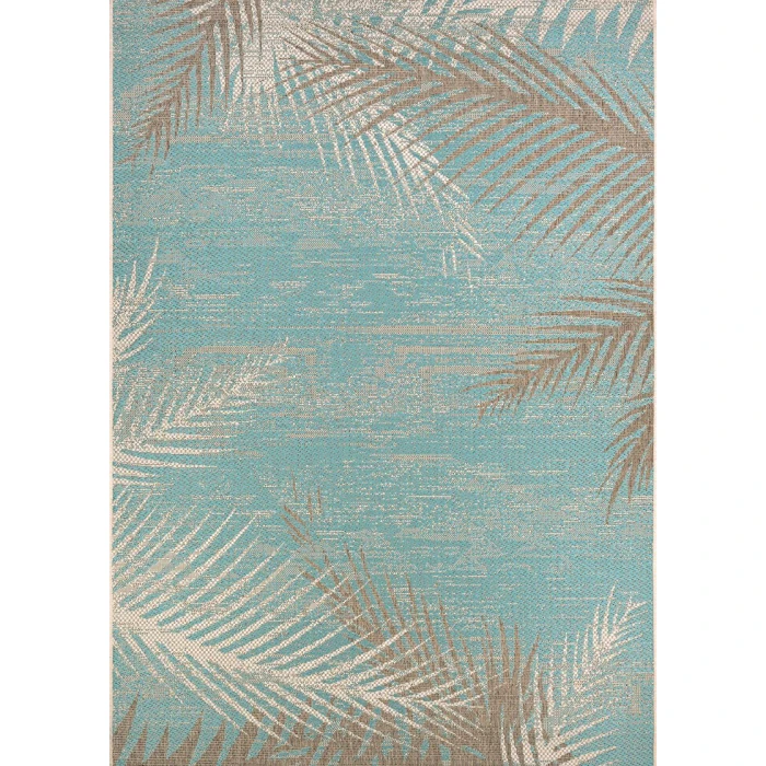 Couristan Monaco Tropical Palms 2' x 4' Aqua Area Rug