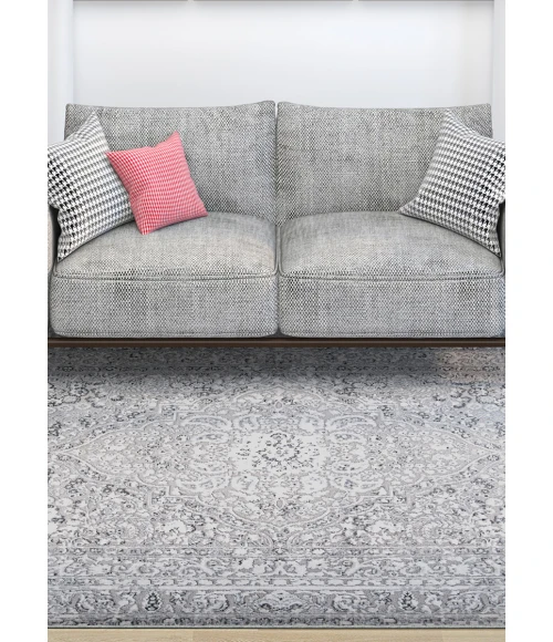 Couristan Brocatelle Belle Fleur 8' Runner Silver Area Rug